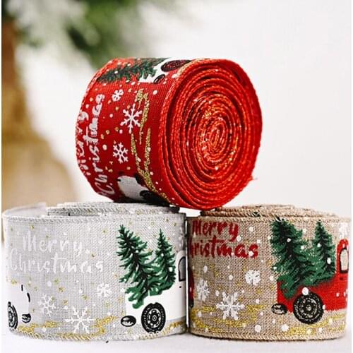 Christmas Ribbon Printed Burlap Ribbons Gift Hair Bows DIY Christmas Tree Ribbon