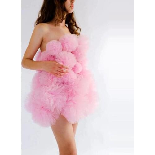 Pink Tulle Short Homecoming Dresses For Girls Body Tight Strapless Sleeveless School Pageant Skirts платье короткое