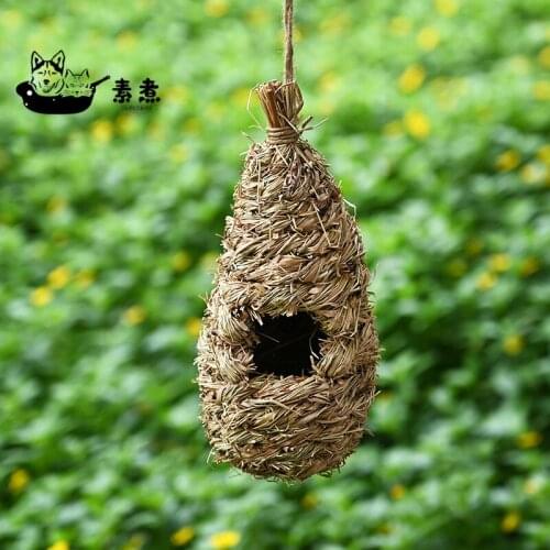 Hand-woven Birds Nest Parrot Hatching Breeding Grass Cave Handwoven Straw Bird Nest Natural Environmentally Cages Roosting House