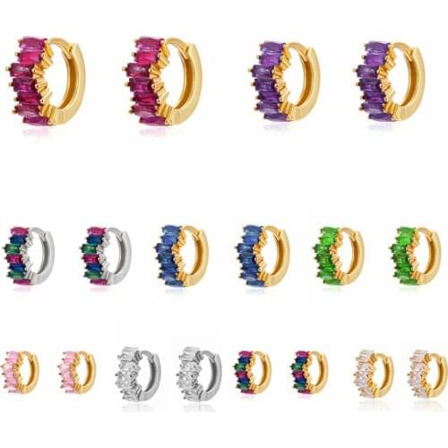 8/9/10mm 925 Silver Ear Buckle Huggie Hoop Earrings for Women Simple Cute Crystal Round Circle Earrings Minimalist Jewelry