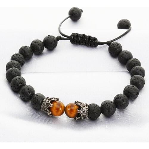 Charm Adjustable Braided Rope Bracelet Natural Lava Tiger Eye Stone Ambers Beads Crown Bracelets For Men Women Fashion Jewelry
