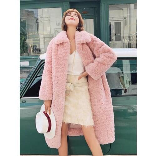 Winter Women High Quality Faux Rabbit Fur Coat Luxury Long Fur Coat Loose Lapel OverCoat Thick Warm Plus Size Female Plush Coats