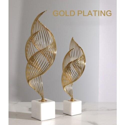 Modern Creative Abstract Twisted Conch Shape Gold Metal Statue Home Crafts Room Decor Objects Offic White Marble Sculpture