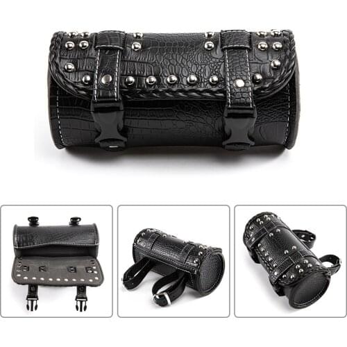 Motorcycle Handlebar Bag Saddlebag Tool Roll Bag PU Leather Storage Fork Bag for Harley Honda Yamaha Suzuki