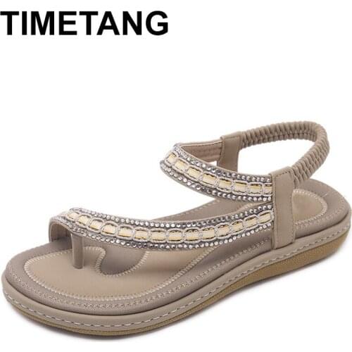 TIMETANG 2018 New Ethnic Female Sandals Rhinestone Bohemia Large Size Comfort Flats