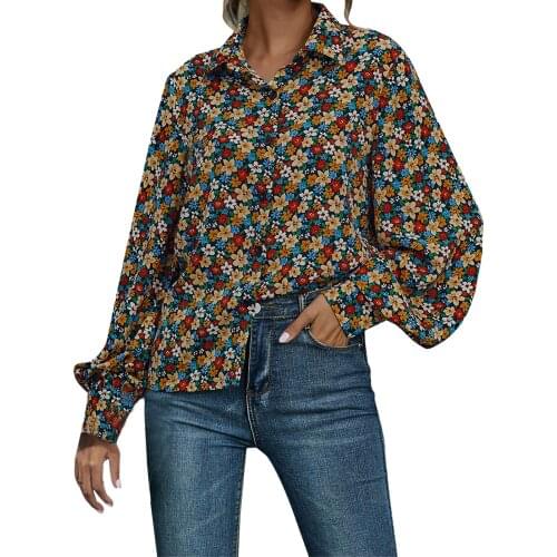 Spring Autumn Thin Light Women Blouse Fashion Temperament All-Match Multicolor Flowers Printing Ladies Loose High Quality Shirt