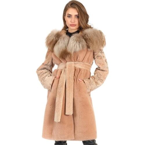 Womens fur coat mix: mink, fox, sheepskin, textiles