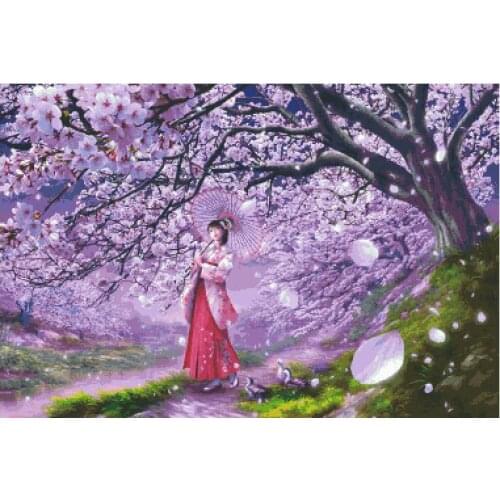 Gold Collection Counted Cross Stitch Kit Walk under the cherry tree Japanese ladies Drifting snow stroll dreamy