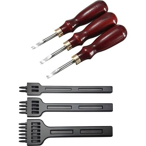 3Pcs Alloy Steel Leather Tool 4Mm Set Row Punch & 3Pcs 1.5/1.2/1Mm Leather Beveler Skiving Leather Craft Cutting Tool