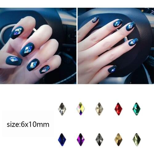 30/100Pcs Nail Art Rhinestone 6x10mm Rhombus Flatback Glass Crystal Shiny For Nail DIY Decoration Rhinestone