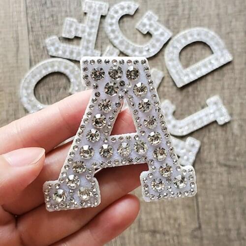 A-Z White Clear Rhinestone Letter Iron-on Patches for Clothing Iron on Clothes English DIY Logo Name Applique Stripes Sticker