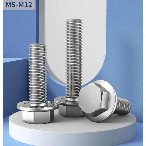 M5 M6 M8 M10 M12 Large Flange Hexagon Bolts 304 A2 Stainless Steel GB5789 Flanged Hex Head Screws Bolts With Tooth