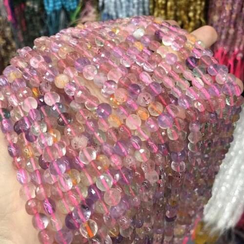 Natural Stone Loose Beads Circular Section Super Seven Crystal For Necklace Bracelet Handiwork Sewing Craft Jewelry Accessory