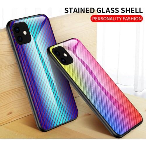 For Apple iPhone 11 Pro XS Max XR X 8 7 6S 6 Se 5S Fashion Shine Colorful Carbon Tempered Glass Phone Case Slim Shockproof Cover