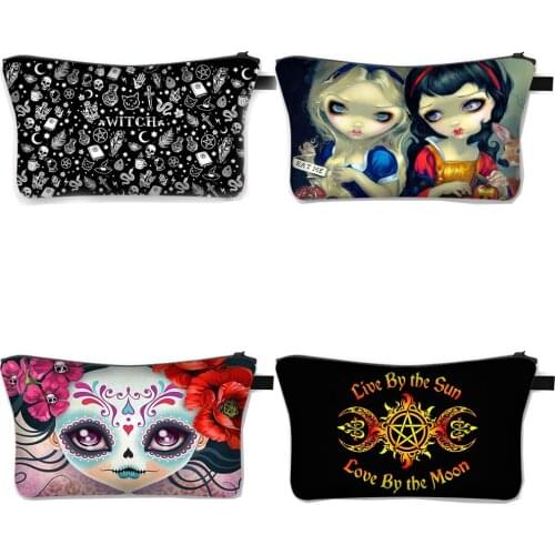 Gothic Girl / Witch / Wicca Cosmetic Case Women Makeup Bag Lady Large Capacity Cosmetic Bags for Travel Girls Make Up Organizer