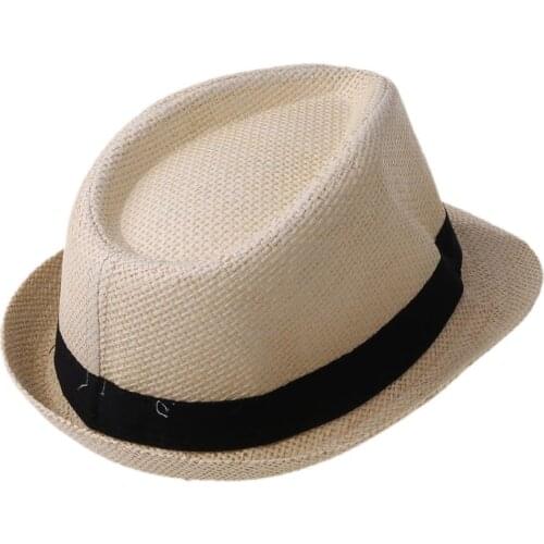 Children Kids Summer Beach Straw Hat Jazz Panama Trilby Fedora Hat Gangster Outdoor Breathable Hats Girls Boys Sunhat