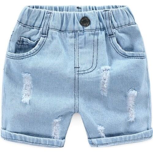 2021 kids Ripped jeans shorts boys girls Summer cotton ruffle hole Distrressed Stonewashed cowboy trousers Children clothing