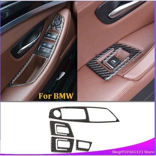 For Bmw 5 Series F10 F18 2011-2017 Door Glass Lifting Switch Frame Real Carbon Fiber (Soft) Left Titanium