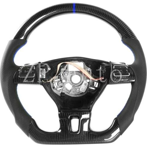 For Volkswagen MK5 Carbon Fiber and Perforated Leather Steering Wheel With Blue Mark And Button Assembly