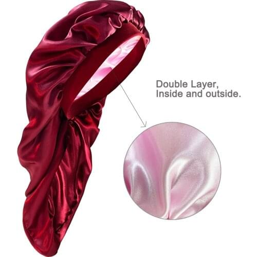 Double Layer Silky Bonnet Cap Wide Elastic Band Satin Nightcap Free Shipping