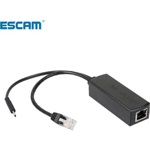 ESCAM IEEE 802.3af Micro USB Active PoE Splitter Power Over Ethernet 48V To 5V 2.4A for Tablet Dropcam or Raspberry Pi