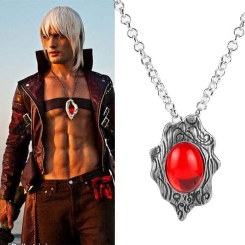 Game Jewelry DMC Demon Hunter Dante Amulet Pendant Necklace Cosplay Accessory Chain Necklace Red Stone Pendant Alloy