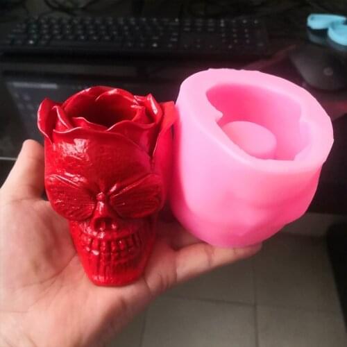 J60E Flower Skull Epoxy Resin Mold Skull Head Ashtray Silicone Mould DIY Crafts Plaster Flowerpot Plant Pot Decorations Mold