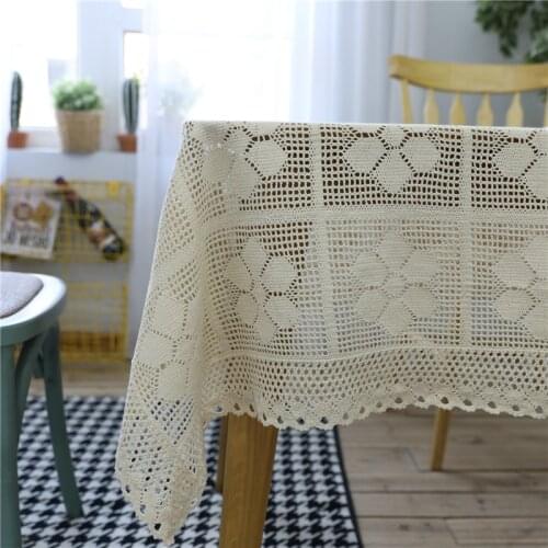 Handmade Crochet Hook Flower Sofa Towel Cotton Woven Tablecloth Universal Piano Cover Wedding Party Decor