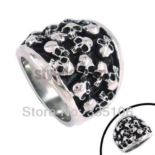 Fashion Skull Ring Stainless Steel Jewelry Cool Many Skull Ghosts Biker Motor Biker Mens Boys Ring SWR0066A