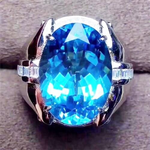 Men ring Free shipping Natural real blue topaz rings 925 sterling silver 13*18mm 15ct big gemstone Fine jewelry #B8060201