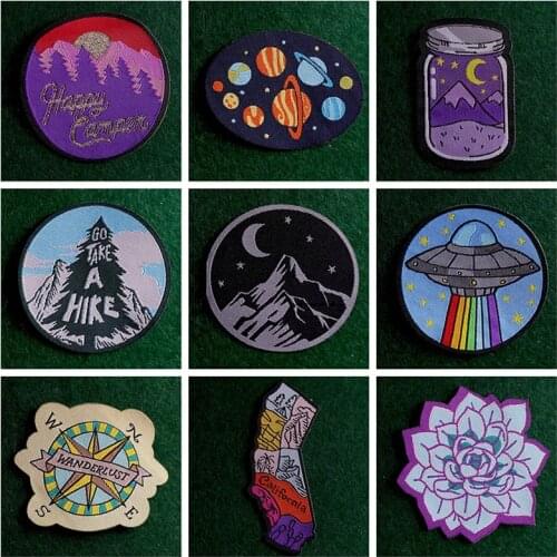 Adventure Mountain Patch DIY Embroidered Patches For Clothing Cartoon Planet UFO Patch Stripes Badges Iron On Patches On Clothes