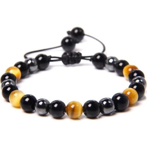 Natural tiger eye black Hematite volcanic lava Stone Beads Bracelet Adjustable braided bracelets for Male Female Jewelry gifts