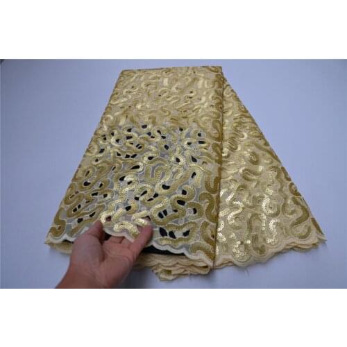 Latest African Lace Fabric High Quality Gold French Sequins Lace Double Organza Lace Fabric For Party Dress OLP-226