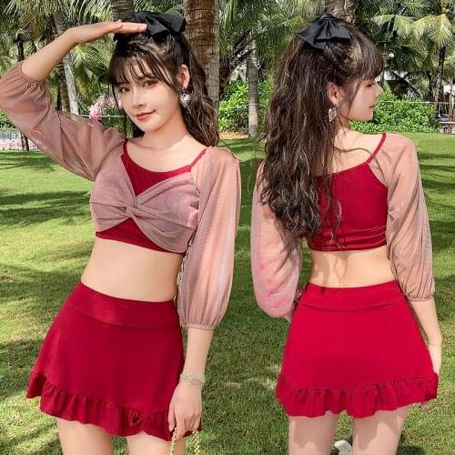 2021 New Solid Sexy Women Swimsuit Bikini Two Pieces Bathing Suit Long Sleeve Bottom Bikini Set Swimwear Biquini Swimming Suit