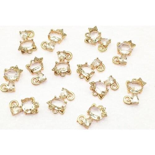 New Arrival! 14x11mm 50pcs Cubic Zirconia Copper Cat Charm for Handmade Necklace Earring DIY Parts Jewelry Findings&Components