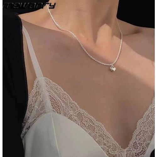 Mewanry 925 Sterling Silver Love Heart Necklace for Women Fashion Simple INS Hiphop Party Sparkling Chain Clavicle Jewelry Gifts