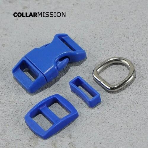 Plastic buckle+Tri-Glid+square keeper+D ring) DIY dog collar deep blue 15mm webbing sewing high quality accessory premium