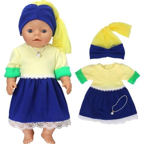 17" Baby Doll Dress Vermeer Pearl Girl Costumes 40cm Reborn Doll Clothes Cosplay Children Girl Gifts