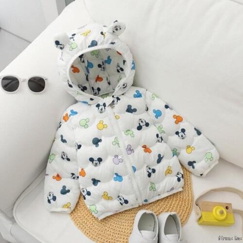 Autumn Winter boys warm Down Padded For Girls Coat Girls Jacket Mickey Mouse Kids Hooded Outerwear Infant Girls Coat