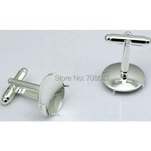 Blank Cufflinks Settings with with Circle Prong Pin Bezel Cabochon Bases Cufflinks Mens Cuff links DIY Findings Silver Plated