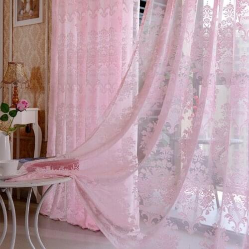 Pink Floral Embroidered Knitted Woven Lace Sheer Curtains for Living Room Rod Pocket Window Tulle Drapes for Bedroom Custom