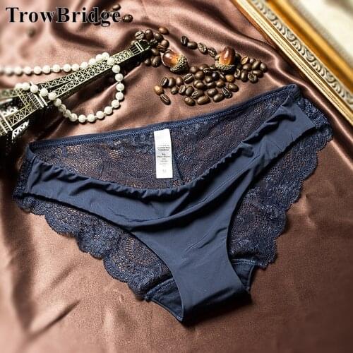 TrowBridge Sexy Womens Panties Silk Satin Lace Underwear Sweet Hollow Out Lingerie Skin-Friendly Girl Briefs Comfort Underpants