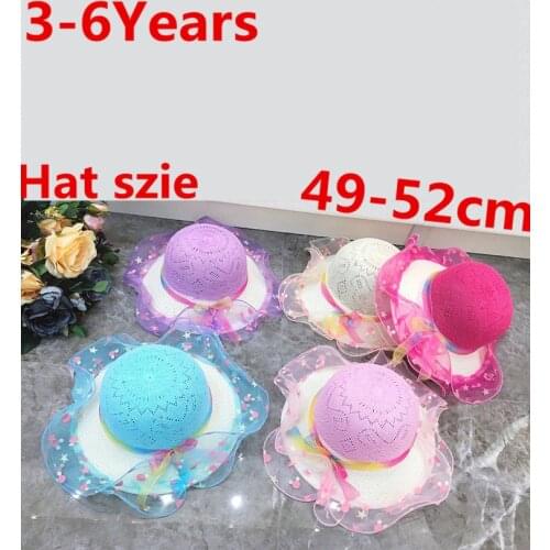 Cute Fashion Children Girls Summer Beach Sun Straw Cap Lace Flower Node Brim Hat Toddler Baby Girls 3-6Years 5 Colors
