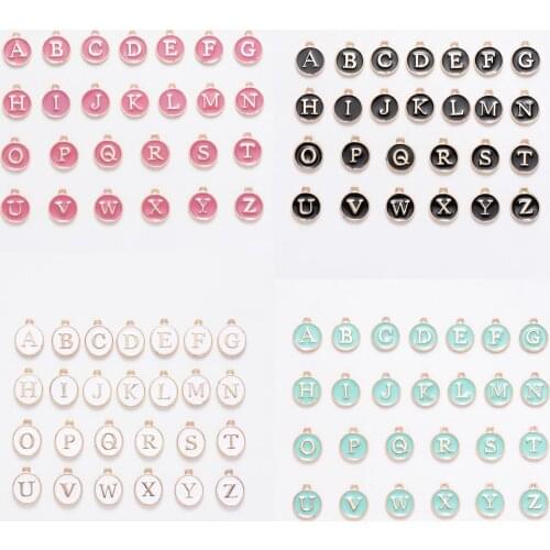 Mixed 10pcs A-Z Round Pink White Black Letter Enamel Charms Alphabet Initial Letter Handmade Pendant Bracelet Jewelry Making