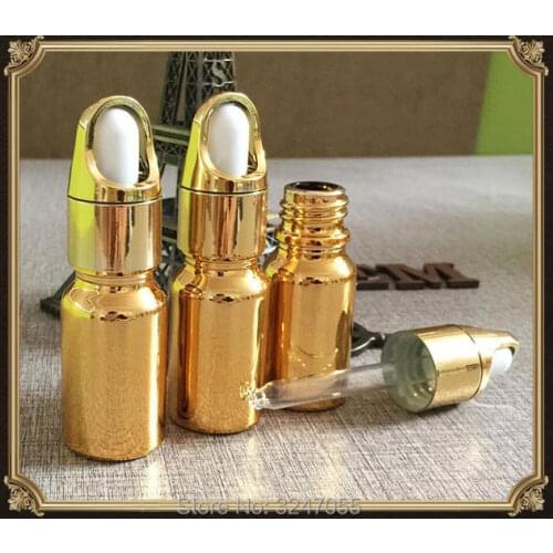 10ML 20pcs/lot Glass Pipette Dropper Bottle, DIY Gold High-end Cosemtic Essential Oil Bottle, Basket Cap Glass Pipette Container