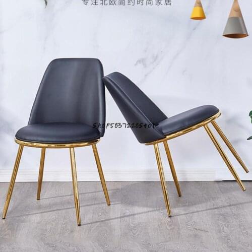 Light luxury style net red leather backrest dining chair Nordic simple modern household stainless steel gilded makeup nail chair