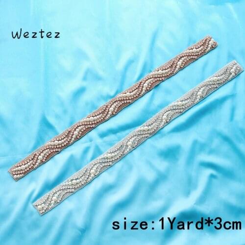 Bridal Wedding Gold Silver Handmade Applique Dresses Rhinestone Pearl Garment Beaded Crystal Accessories Wide S136