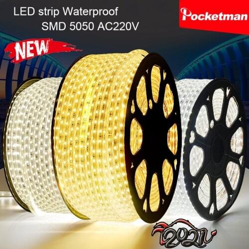 LED strip Light Waterproof SMD 5050 AC220V 1M 2M 3M 5M 6M 8M 9M 10M 15M 25M led stripe 220V Lamp With EU Power Plug
