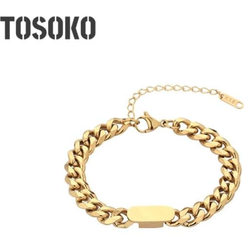 TOSOKO Stainless Steel Jewelry Exaggerated Gold Colour Link Chain Bracelet Hip Hop Punk Geometric Bracelet For Women BSE183