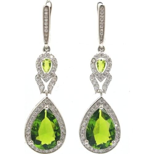 22x14mm Lovely Owl Created Paris Blue Topaz Golden Citrine Tourmaline CZ For Ladies Daily Wear Silver Earrings